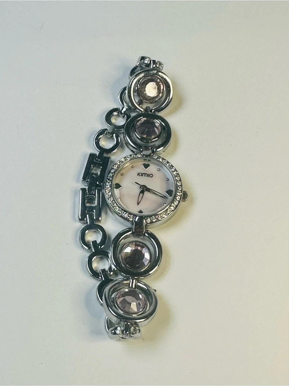 Silver Bracelet Watch with Pink Crystal Accents
